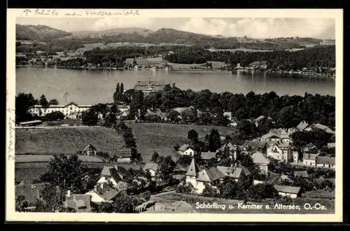 AK Schörfling a. Attersee, Ortsansicht mit Kammer u. See