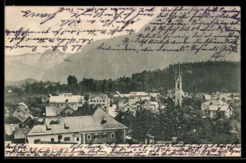AK Goisern, Ortspanorama mit Kirche