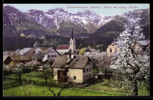 AK Goisern /Salzkammergut, Ortspartie mit evangelischer Kirche