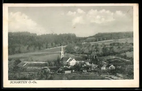 AK Scharten /O.-Ö., Ortsansicht mit Kirche u. Umgebung
