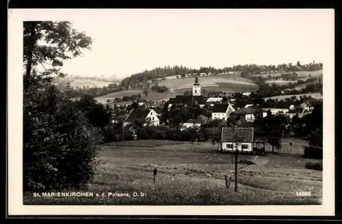 AK St. Marienkirchen a.d. Polsenz, Ortspanorama mit Feldern