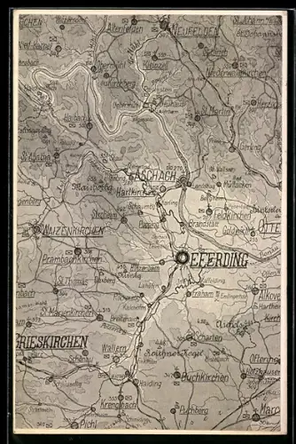 AK Eferding, Landkarte Ort u. Umgebung