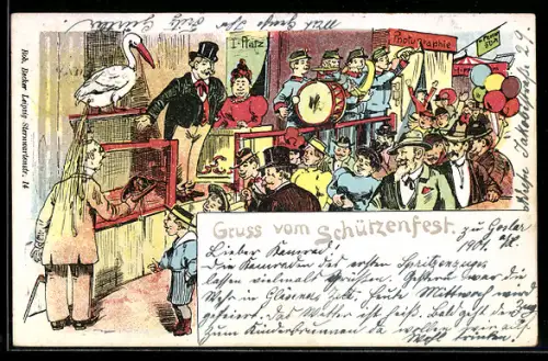 Lithographie Oldenburg, Buntes Treiben vom Jahrmarkt in Oldenburg