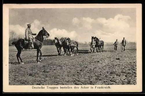 AK Deutsche Truppen bestellen den Acker in Frankreich