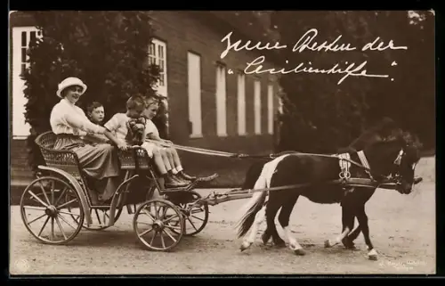 AK Kronprinzessin Cecilie mit ihren Söhnen in einer Kutsche fahrend