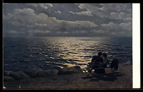 Künstler-AK sign. G. O. Kalmikoff: Mondnacht am Meer