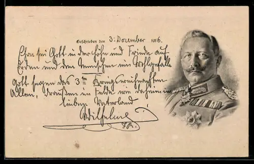 AK Portrait Kaiser Wilhelm II. in Uniform mit Ordensspange, Weihnachtsgruss an das deutsche Volk