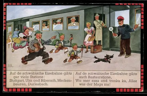 Künstler-AK Hans Boettcher: Menschen beeilen sich, in die Eisenbahn einzusteigen