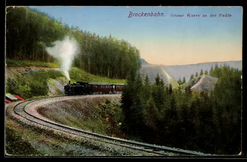 AK Brockenbahn, Grosse Kurve an der Padde, Bergbahn