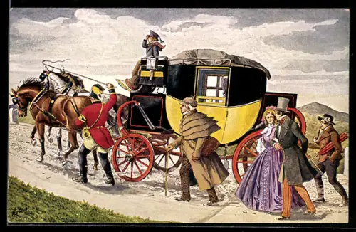 AK K. K. Eilpostkutsche mit Bergvorgespann (1848)