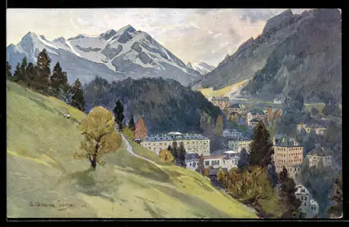 Künstler-AK Edward Harrison Compton: Badgastein, Blick oberhalb der Kaiserpromenade