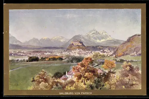 Künstler-AK Edward Theodore Compton: Salzburg, Gesamtansicht von Parsch aus