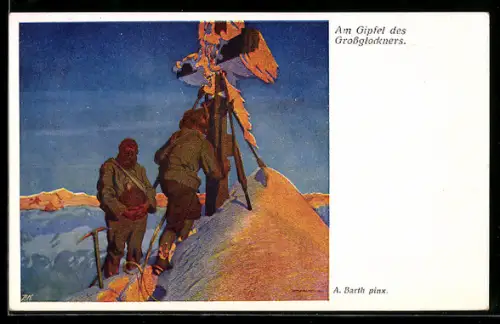 Künstler-AK sign. A. Barth: Am Gipfel des Grossglockners