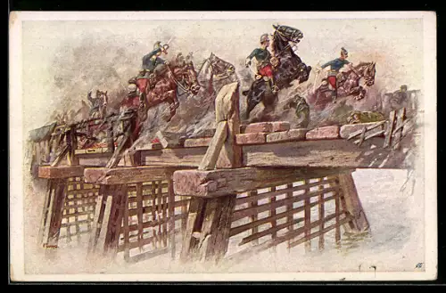AK Rotes Kreuz Nr. 239: Oberleutnant Richard Weil & Johann Krizan erstürmen eine Brücke