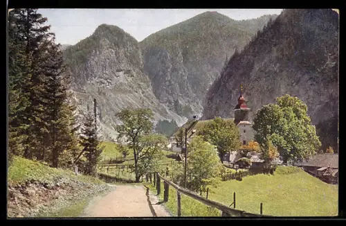 AK Weichselboden, Blick auf die Kirche, Berge