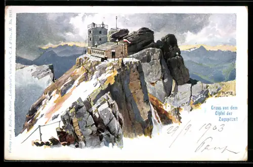 Künstler-AK Ernst Platz: Ansicht des Gipfels der Zugspitze