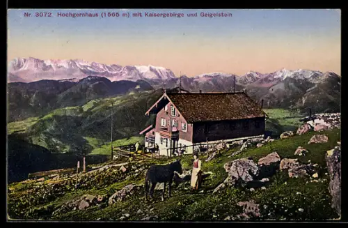 AK Hochgernhaus, Partie mit Kaisergebirge und Geigelstein