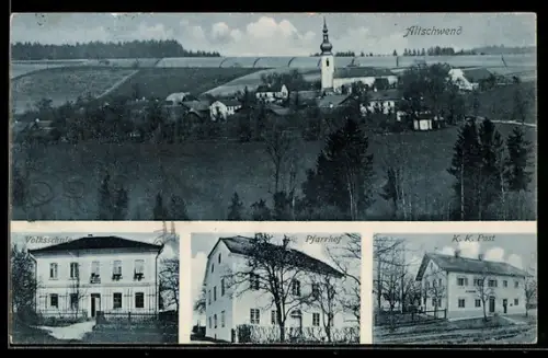 AK Altschwendt, Volksschule, Pfarrhof, K. K. Post