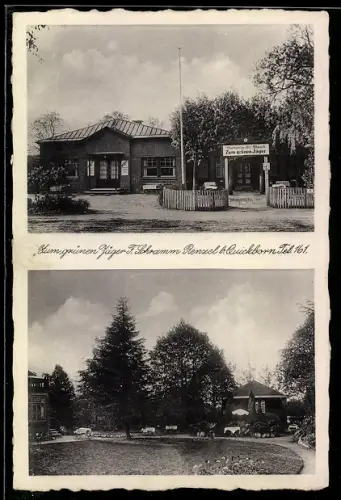 AK Renzel b. Quickborn, Gasthaus Zum Grünen Jäger, F. Schramm, Ansicht vom Garten
