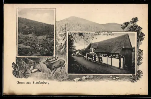 AK Staufenberg, Gasthaus zur Sonne, Bes. Ludwig Kugel, Ortspanorama