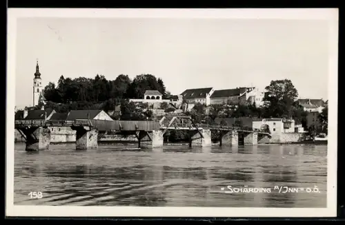 AK Schärding a. Inn, Innbrücke und Kirche