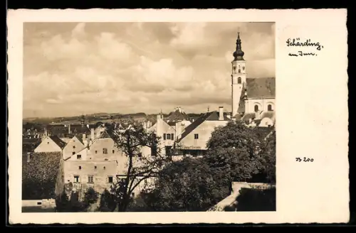 AK Schärding am Inn, Stadtansicht mit Kirche