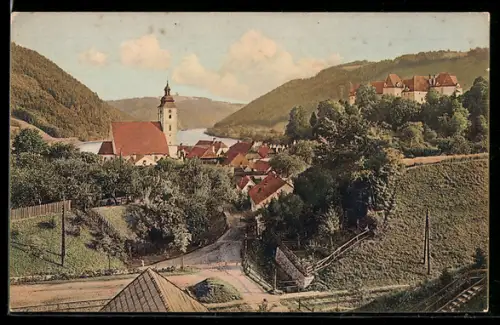 AK Grein a. d. Donau, Panorama mit Kirche und Schloss