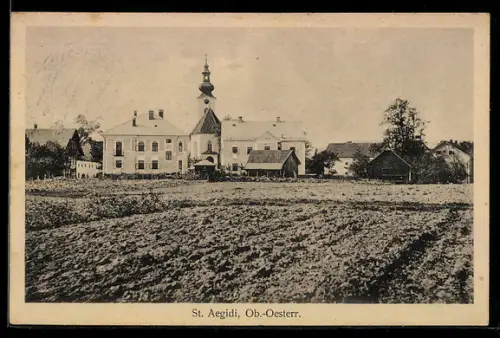 AK St. Aegidi /Ob. Öst., Panorama mit Kirche