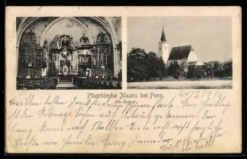 AK Naarn bei Perg, Pfarrkirche Innen- und Aussenansicht