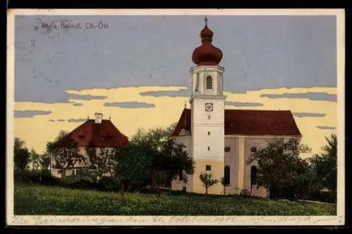 AK St. Oswald bei Freistadt, Ansicht mit Kirche Maria Bründl