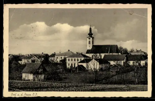 AK Dorf an der Pram, Kirche und umliegende Gebäude