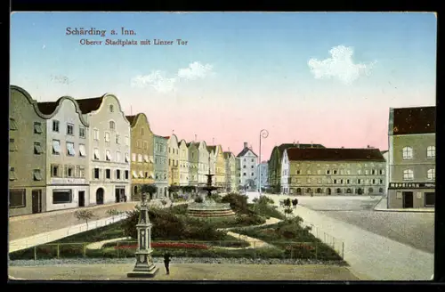 AK Schärding a. Inn, Oberer Stadtplatz mit Linzer Tor