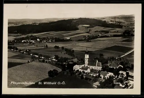 AK St. Willibald /O.-Ö., Fliegeraufnahme mit Kirche