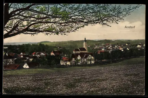 AK Andorf, Panoramaansicht mit Kirche