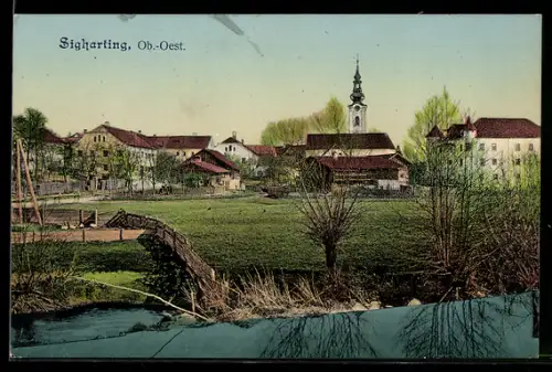 AK Sigharting /Ob. Öst., Blick zur Kirche