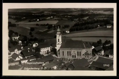 AK Schardenberg /O.-D., Fliegeraufnahme mit Kirche