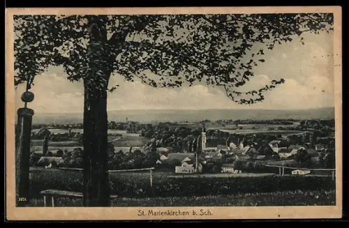 AK St. Marienkirchen b. Sch., Panorama mit Kirche
