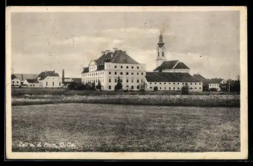 AK Zell a. d. Pram, Teilansicht mit Kirche und Gebäudekomplex