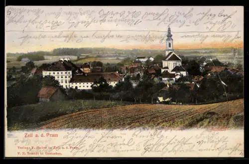 AK Zell a. d. Pram, Ortsansicht mit Kirche