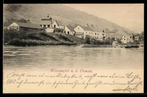 AK Waldkirchen am Wesen, Wesenufer a. d. Donau, Uferansicht mit Häusern