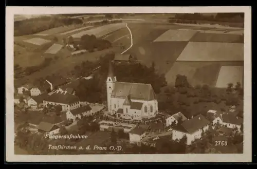 AK Taufkirchen a. d. Pram, Fliegeraufnahme mit Kirche