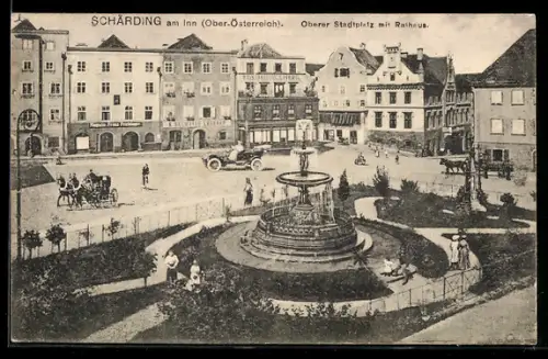 AK Schärding am Inn, Oberer Stadtplatz mit Rathaus