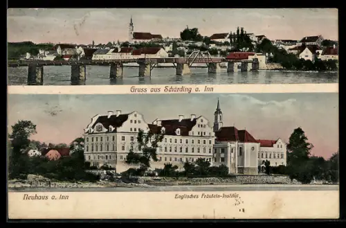 AK Schärding a. Inn, Blick auf Innbrücke und Stadtpanorama
