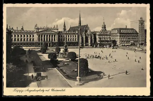 AK Leipzig, Augustusplatz mit Universität und Kirche