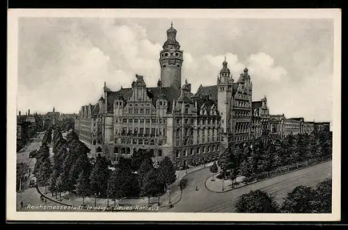 AK Leipzig, Neues Rathaus mit Strassenbahn
