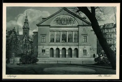 AK Leipzig, Altes Theater mit Strassenpartie