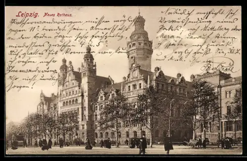 AK Leipzig, Neues Rathaus mit Strassenbahn