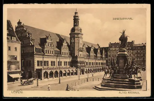 AK Leipzig, Altes Rathaus mit Siegesdenkmal