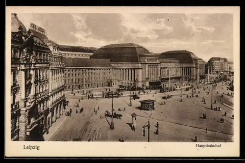 AK Leipzig, Hauptbahnhof mit Strassenbahn