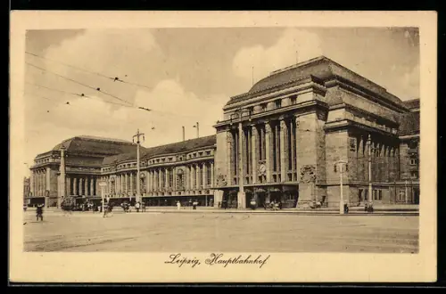 AK Leipzig, Hauptbahnhof mit Strassenpartie